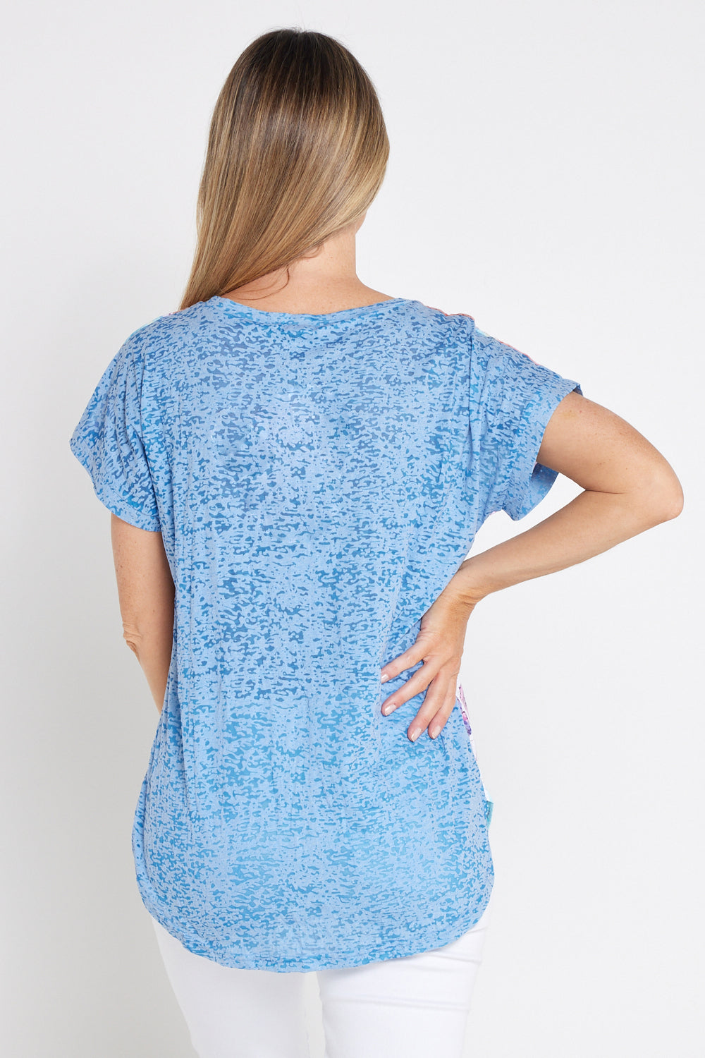Layla Print Burn-Out Top - Ocean Palms