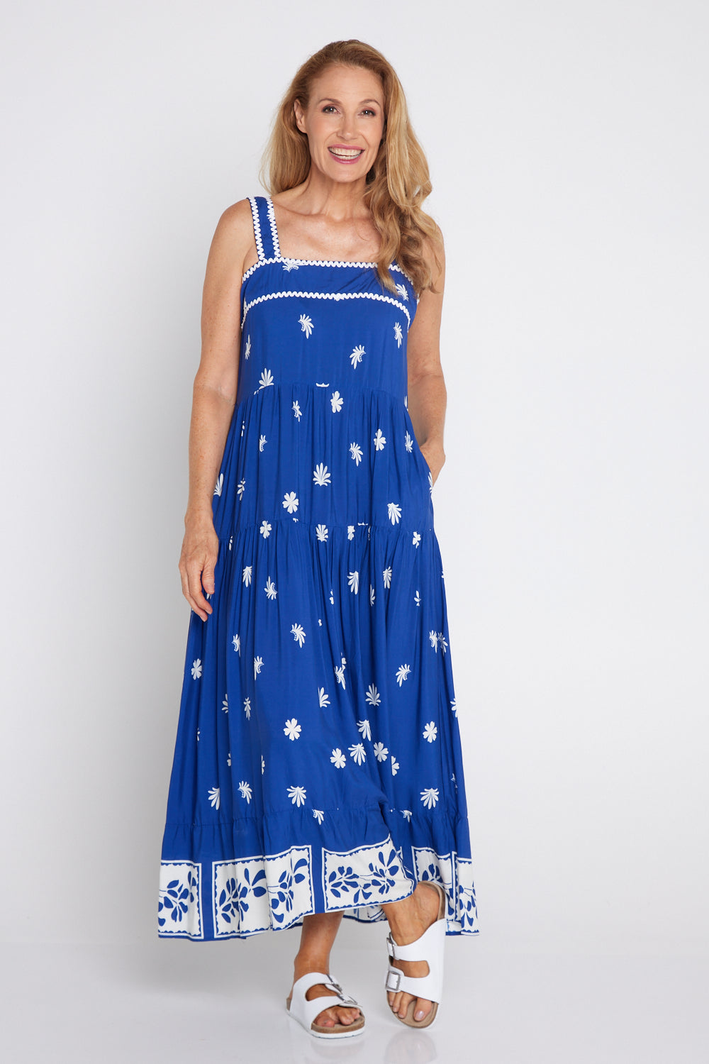 Lennon Strap Dress - Royal Blue Daisy