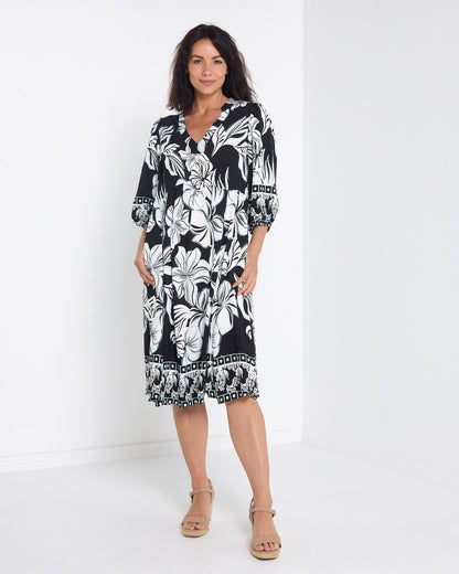 Lottie Border Print Dress - Black Floral