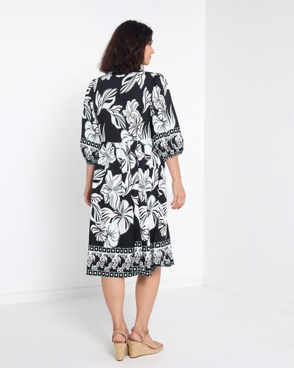 Lottie Border Print Dress - Black Floral