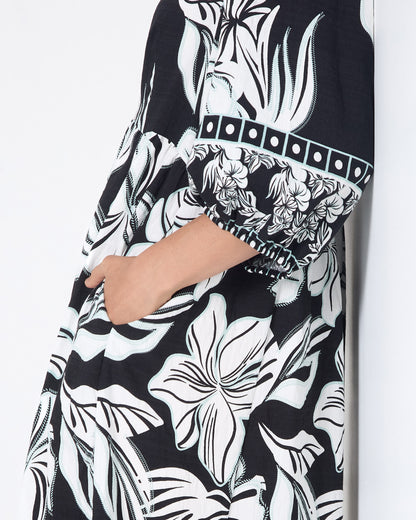 Lottie Border Print Dress - Black Floral