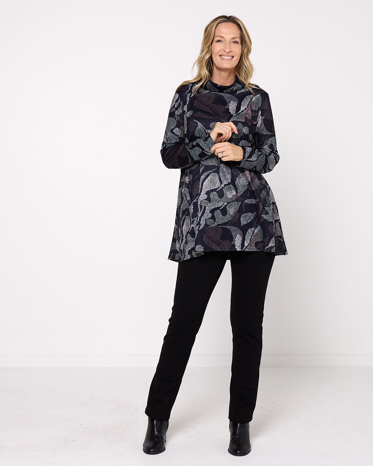 Lina Cowl Knit Tunic - Midnight Fern