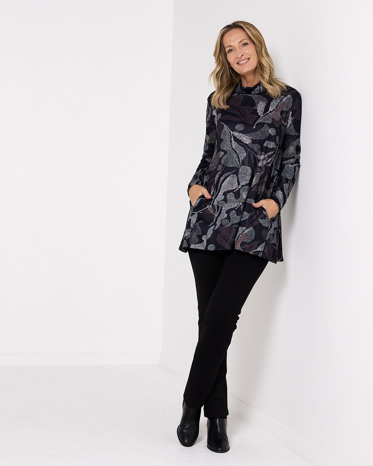 Lina Cowl Knit Tunic - Midnight Fern