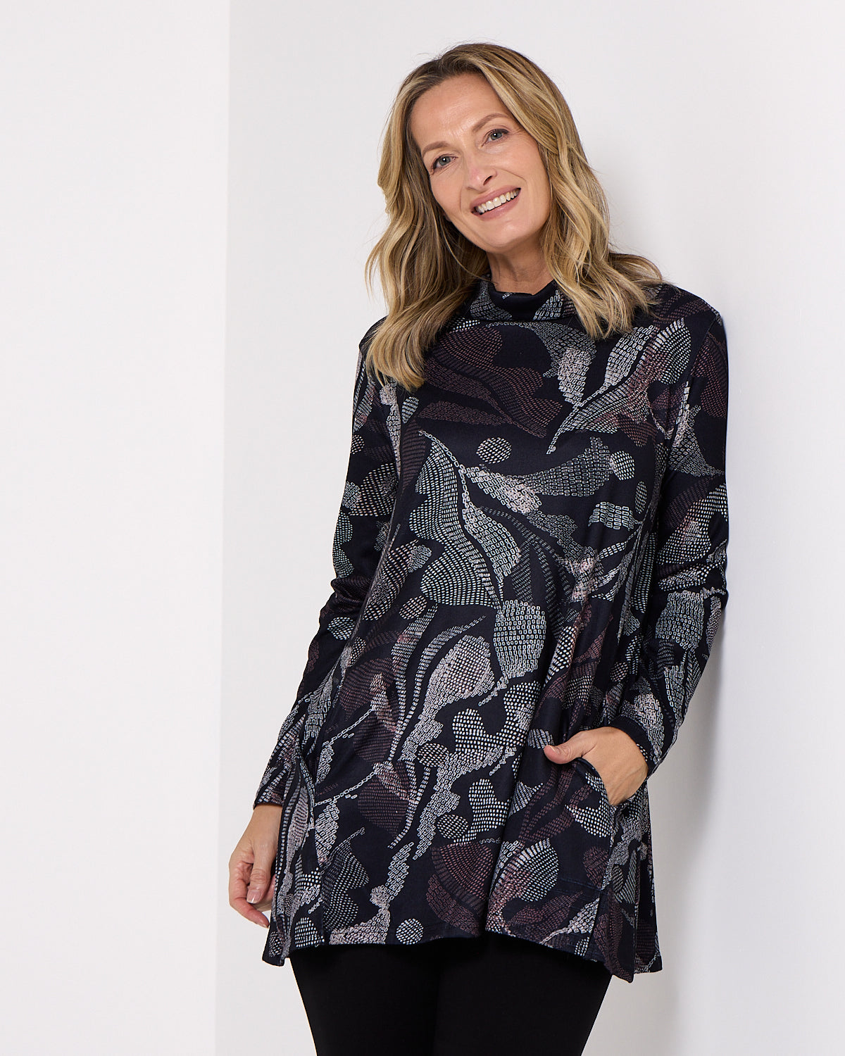 Lina Cowl Knit Tunic - Midnight Fern