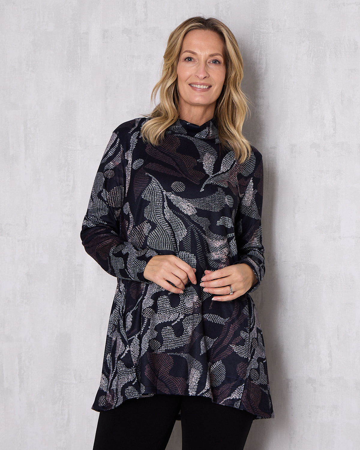 Lina Cowl Knit Tunic - Midnight Fern