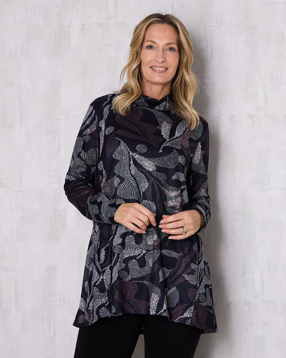 Lina Cowl Knit Tunic - Midnight Fern