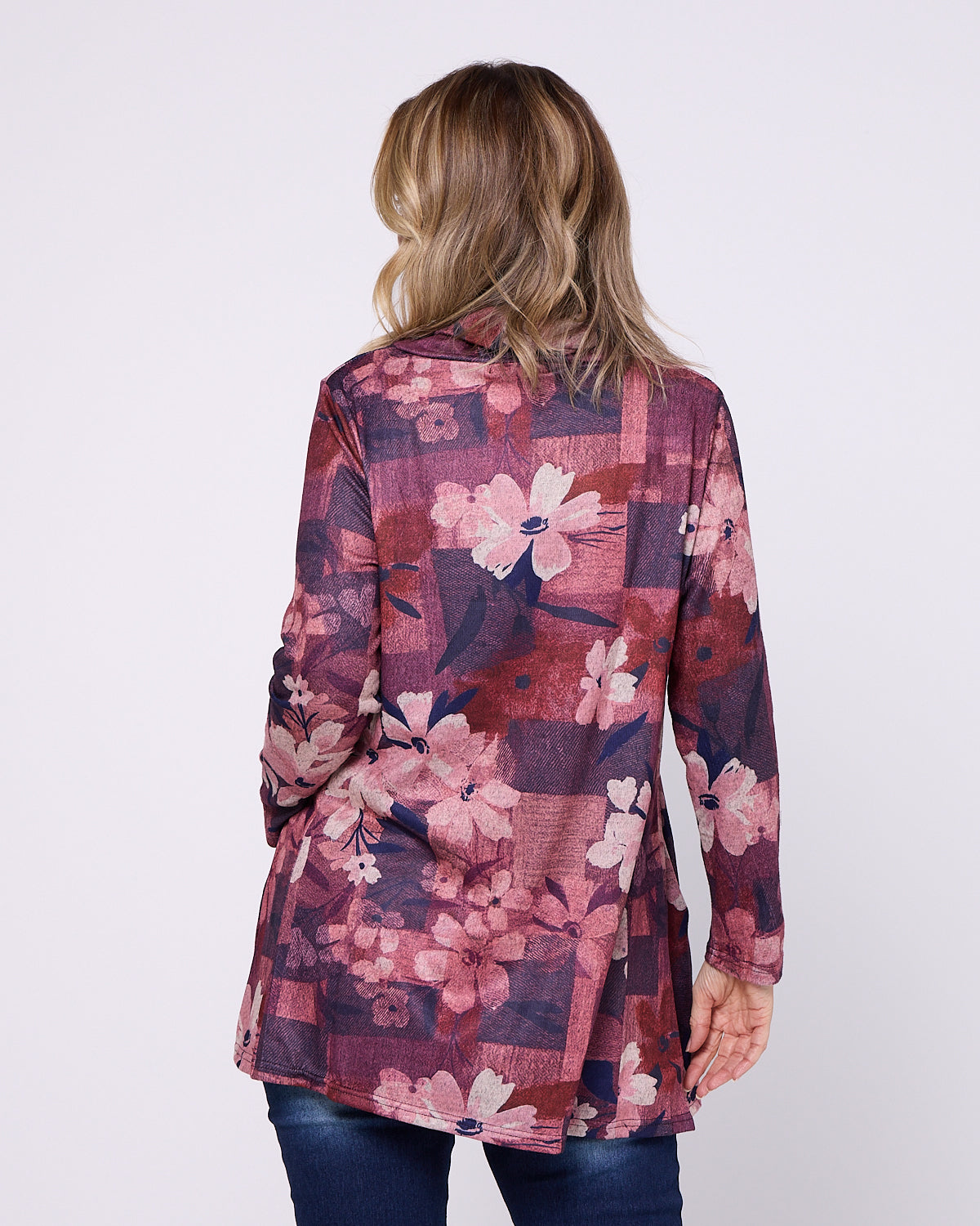 Lina Cowl Knit Tunic - Pink Floral