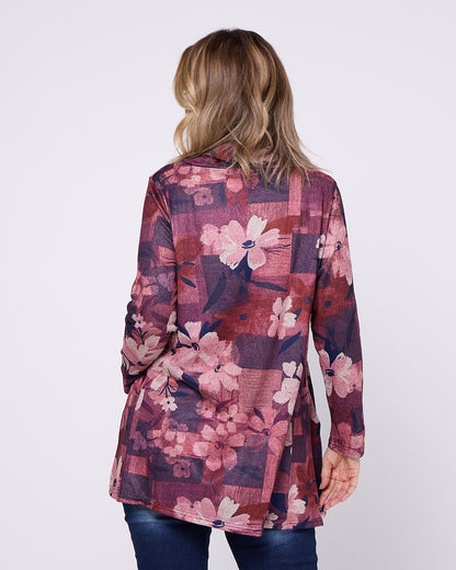 Lina Cowl Knit Tunic - Pink Floral