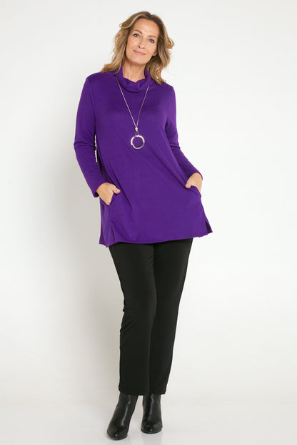 Lina Cowl Knit Tunic - Purple