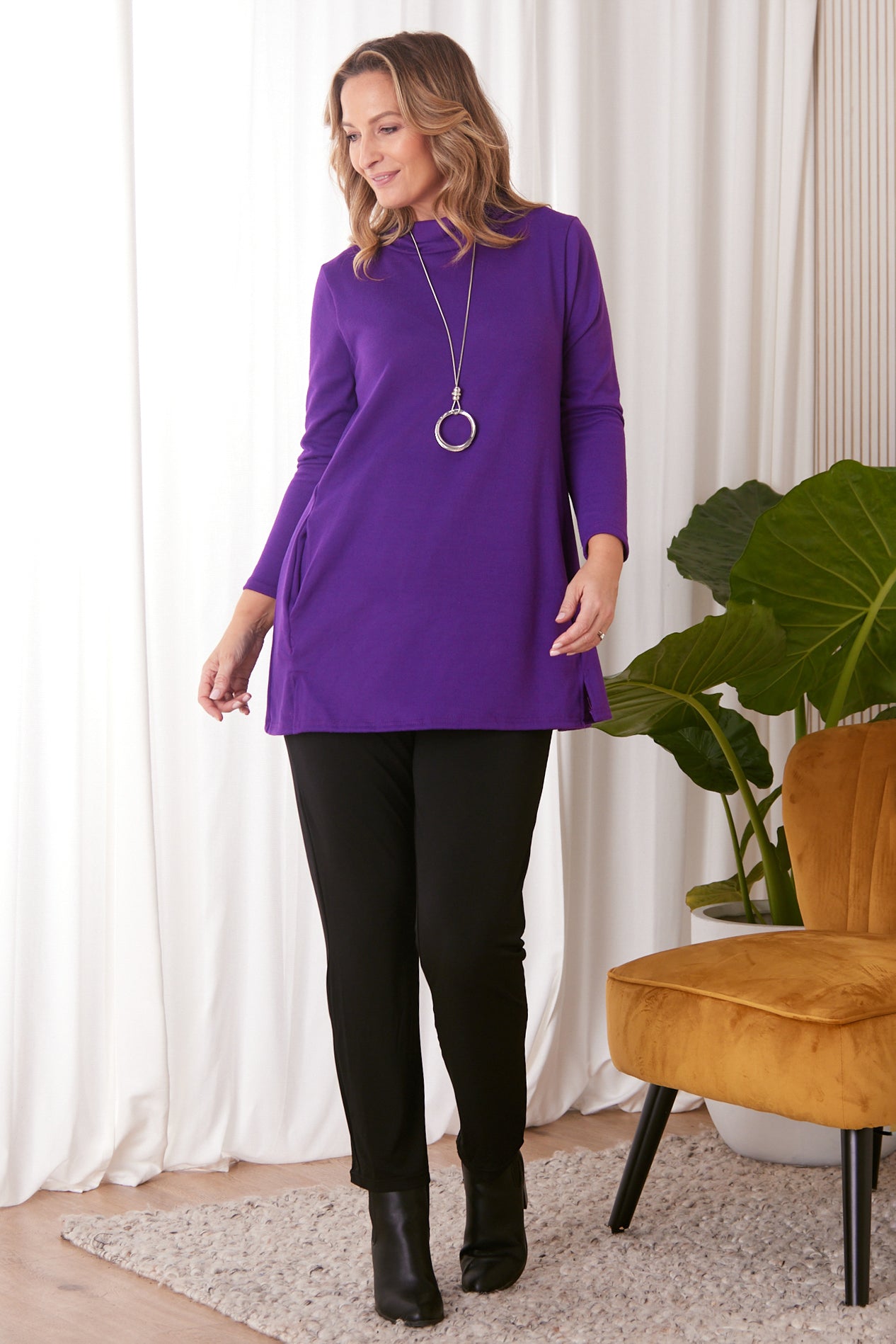 Lina Cowl Knit Tunic - Purple
