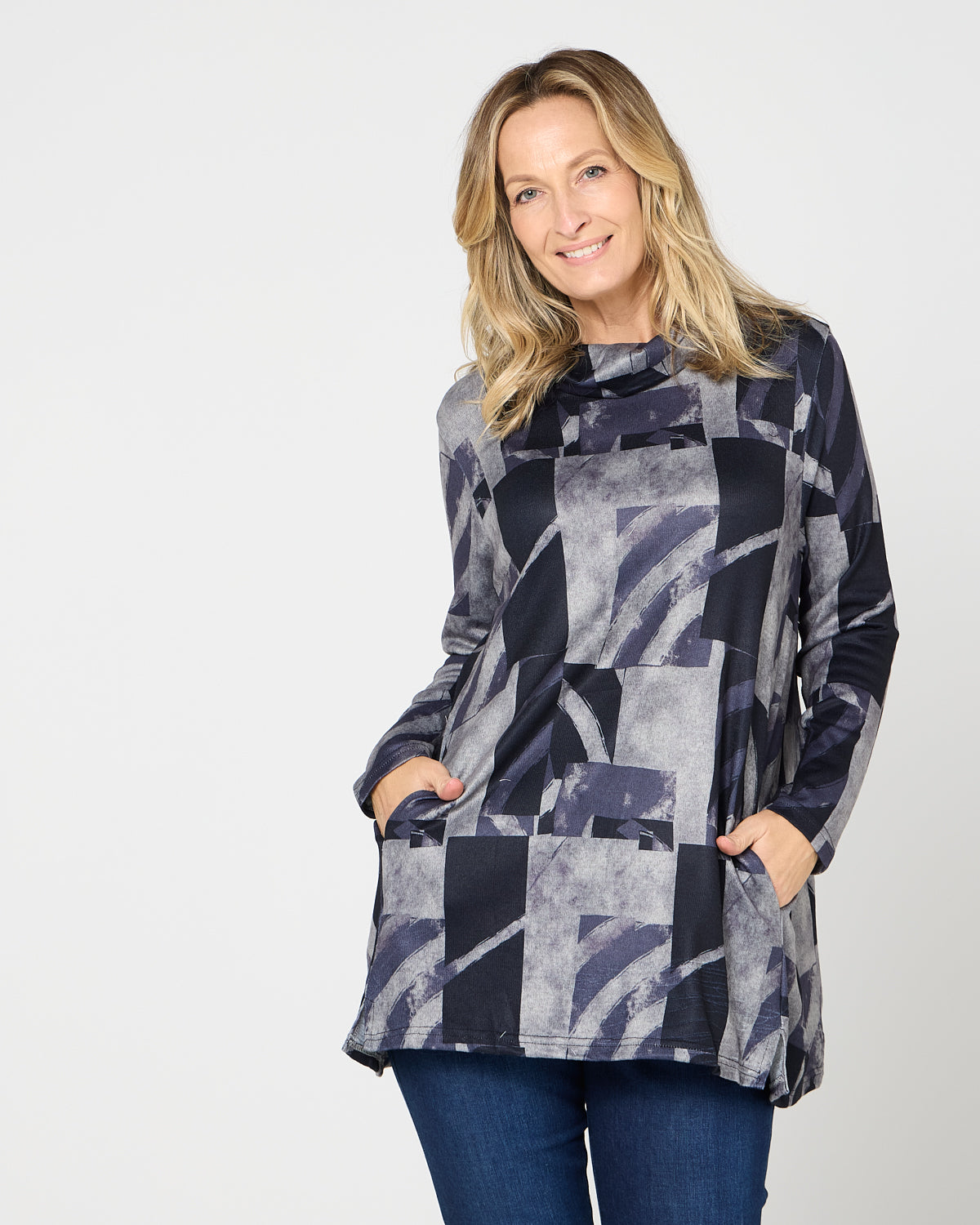 Lina Cowl Knit Tunic - Midnight Mosaic