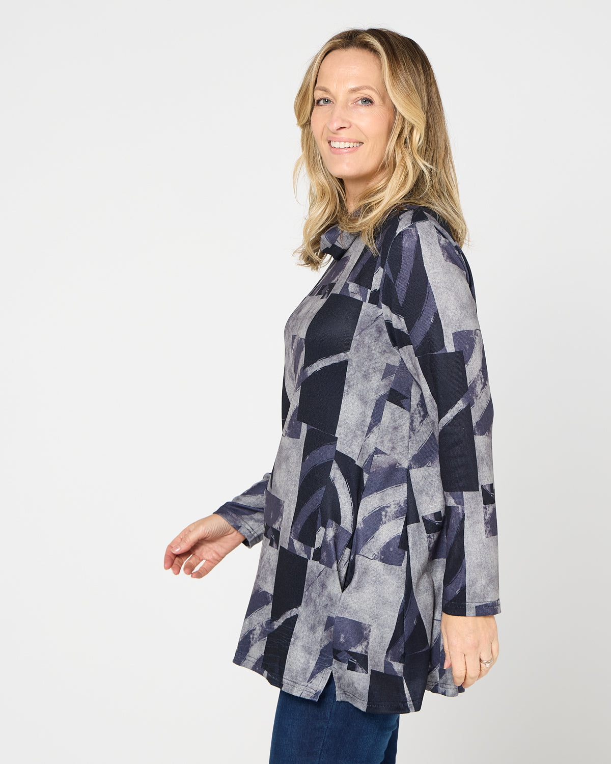 Lina Cowl Knit Tunic - Midnight Mosaic