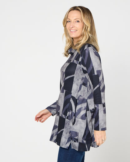 Lina Cowl Knit Tunic - Midnight Mosaic