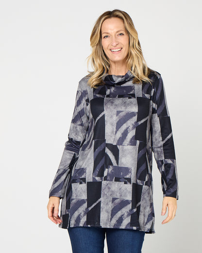 Lina Cowl Knit Tunic - Midnight Mosaic