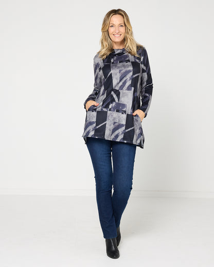 Lina Cowl Knit Tunic - Midnight Mosaic