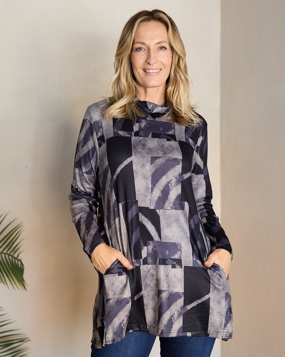 Lina Cowl Knit Tunic - Midnight Mosaic