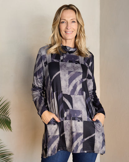 Lina Cowl Knit Tunic - Midnight Mosaic