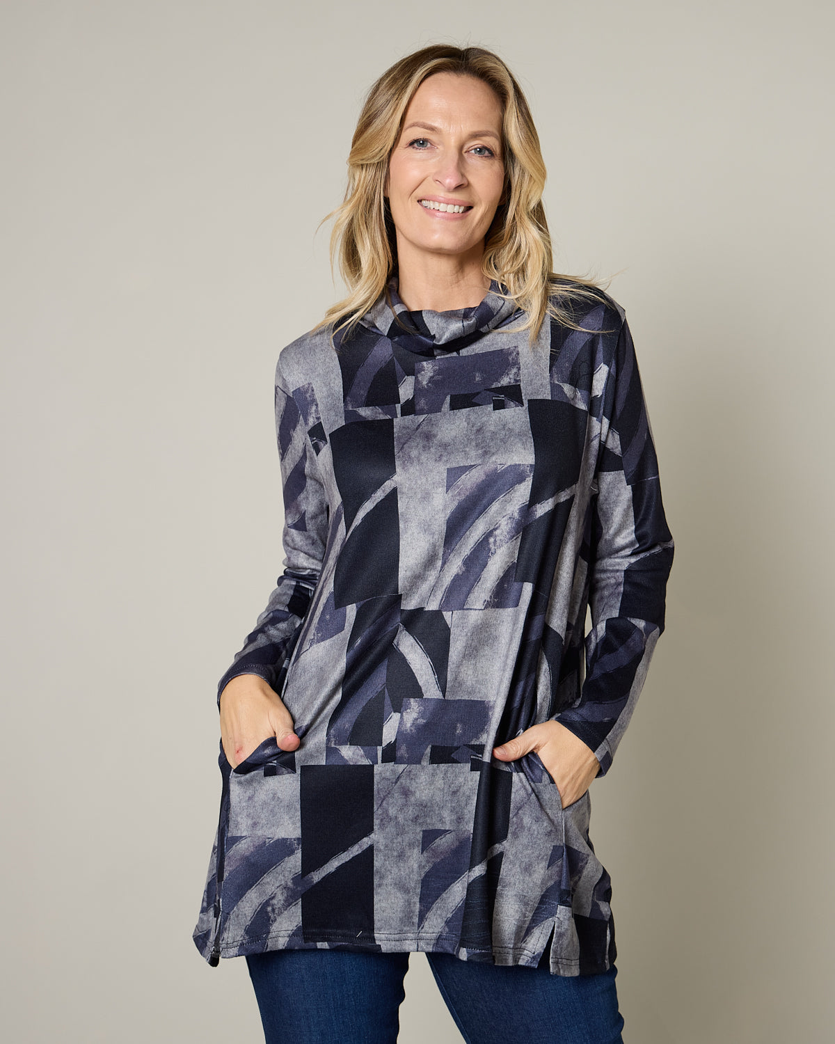 Lina Cowl Knit Tunic - Midnight Mosaic