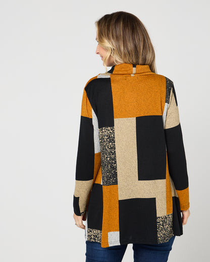 Lina Cowl Knit Tunic - Patchwork Rust