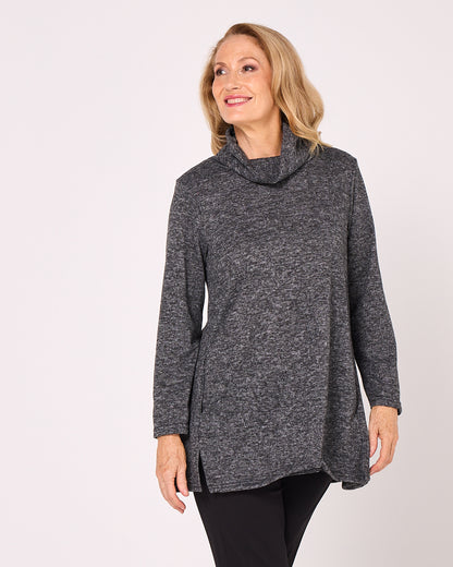 Lina Cowl Knit Tunic - Charcoal Marle