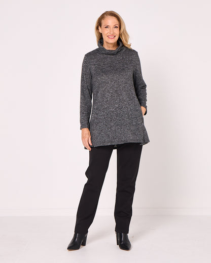 Lina Cowl Knit Tunic - Charcoal Marle