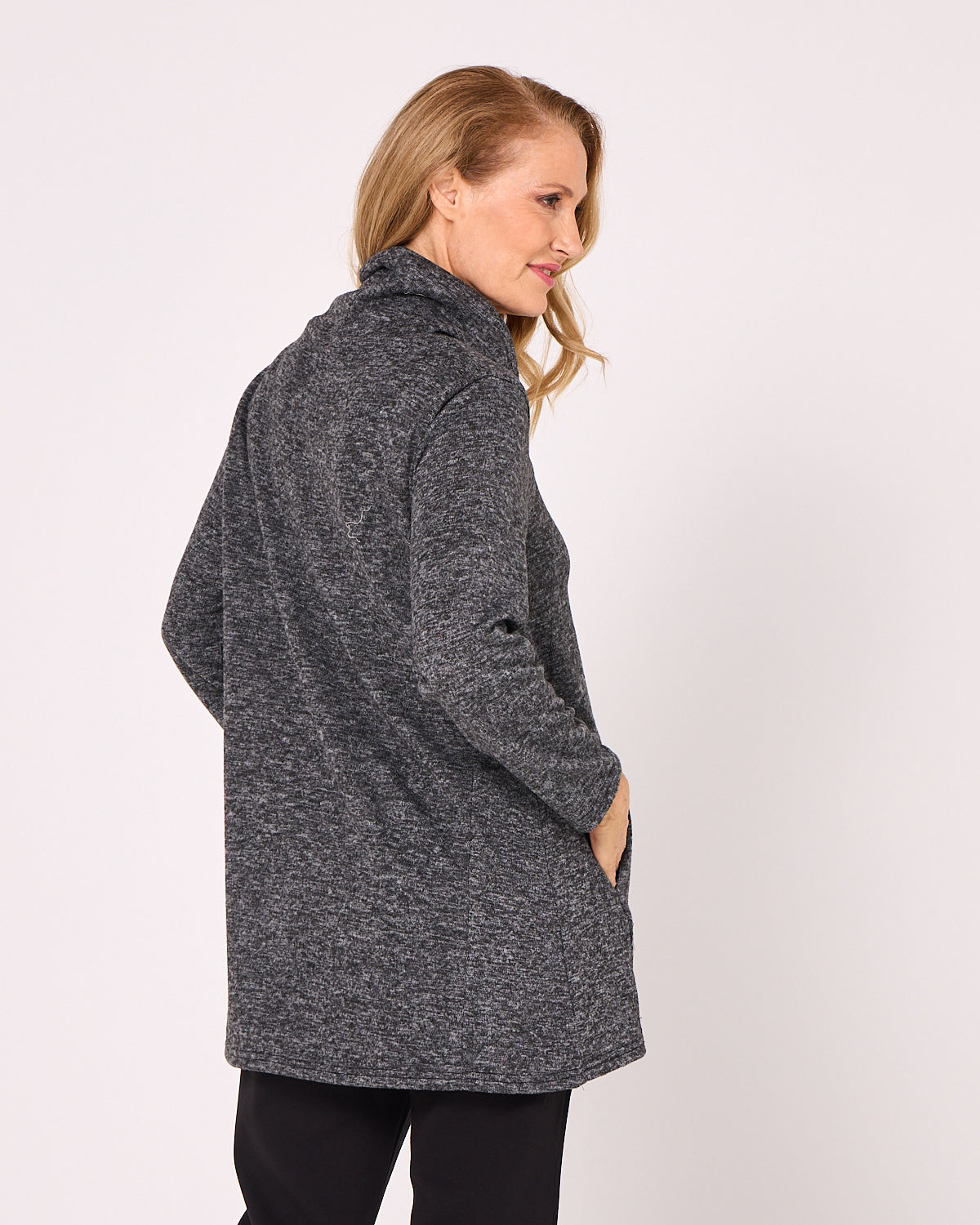 Lina Cowl Knit Tunic - Charcoal Marle