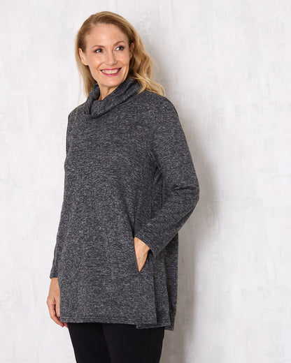 Lina Cowl Knit Tunic - Charcoal Marle