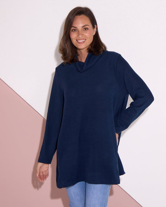 Lina Cowl Knit Tunic - Navy