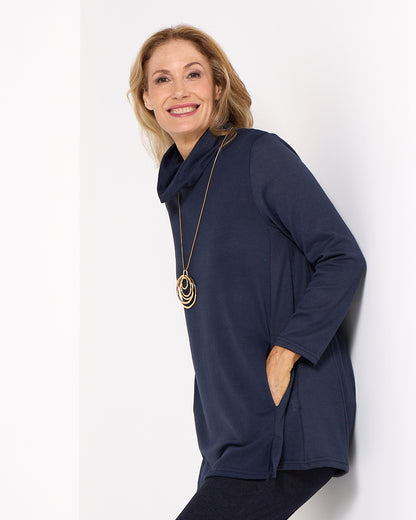 Lina Cowl Knit Tunic - Navy