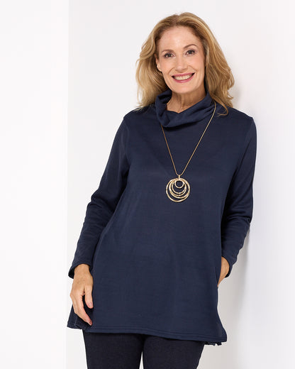 Lina Cowl Knit Tunic - Navy