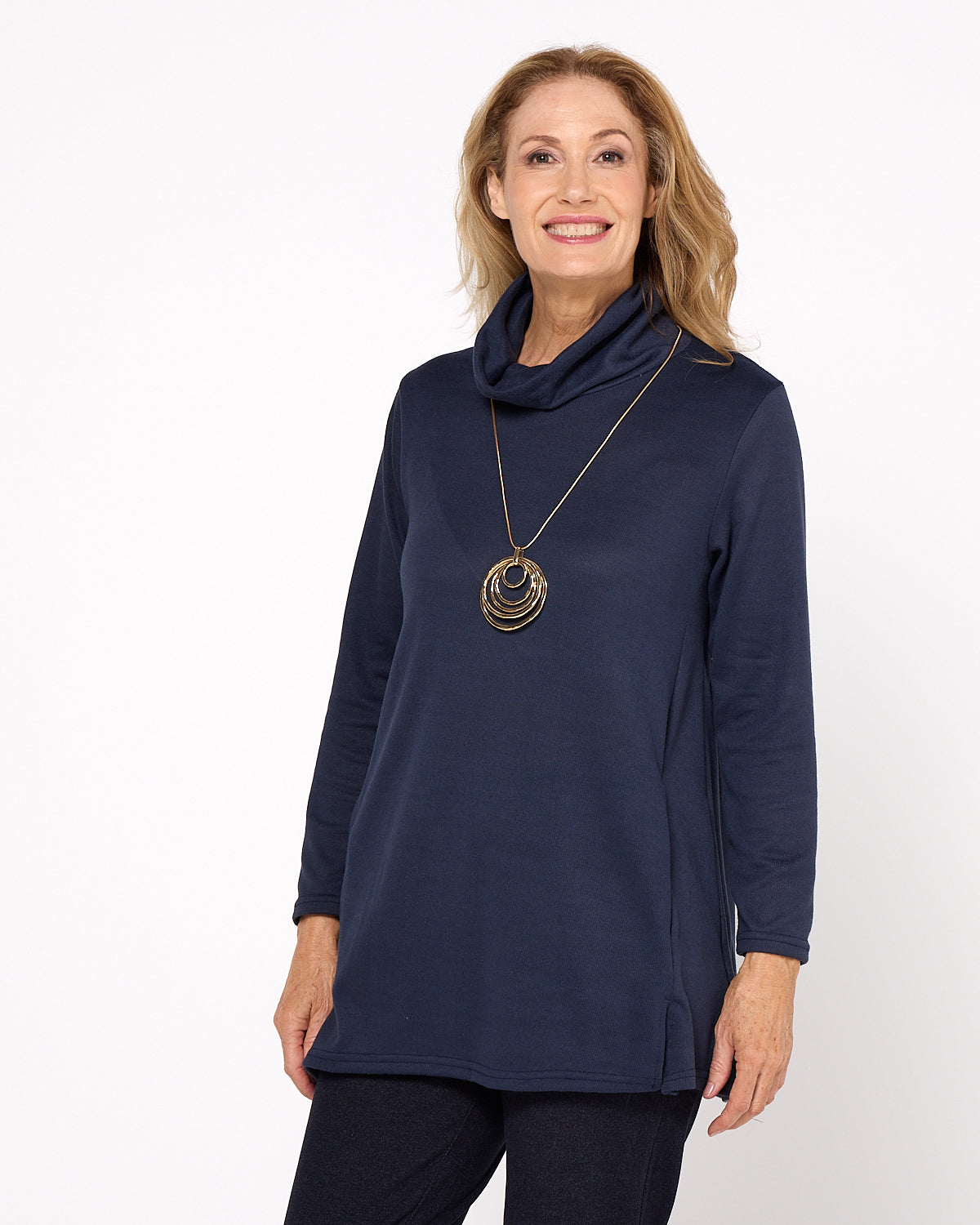 Lina Cowl Knit Tunic - Navy