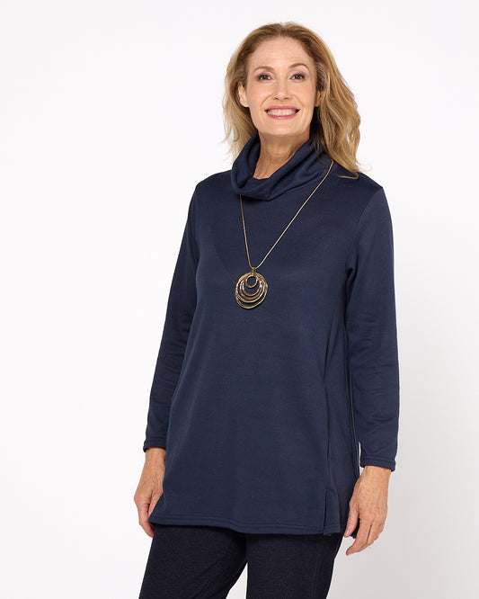 Lina Cowl Knit Tunic - Navy