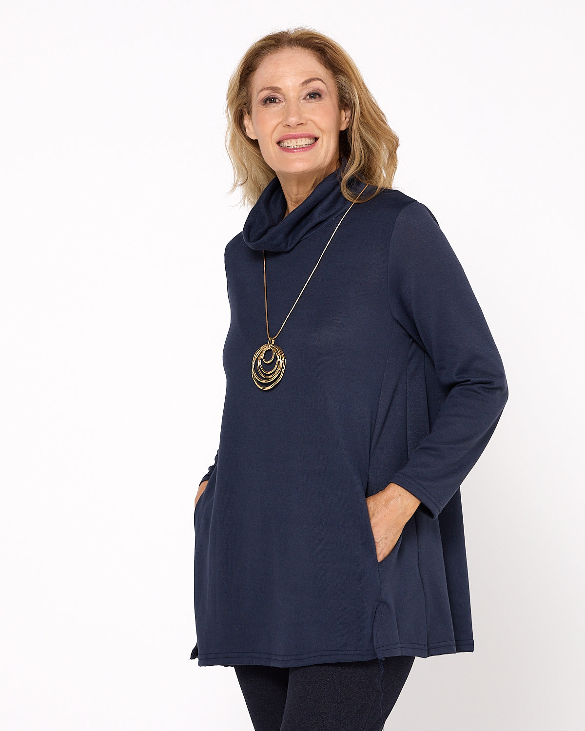 Lina Cowl Knit Tunic - Navy