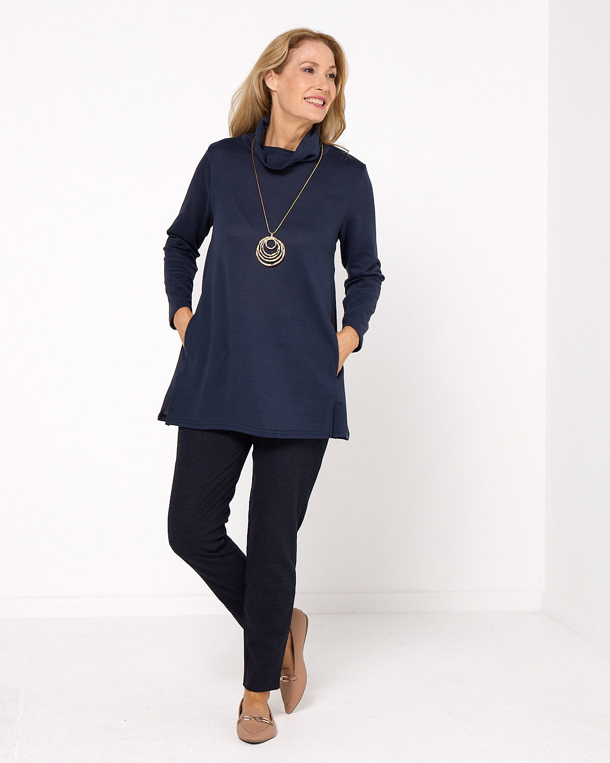 Lina Cowl Knit Tunic - Navy