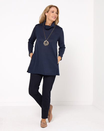 Lina Cowl Knit Tunic - Navy