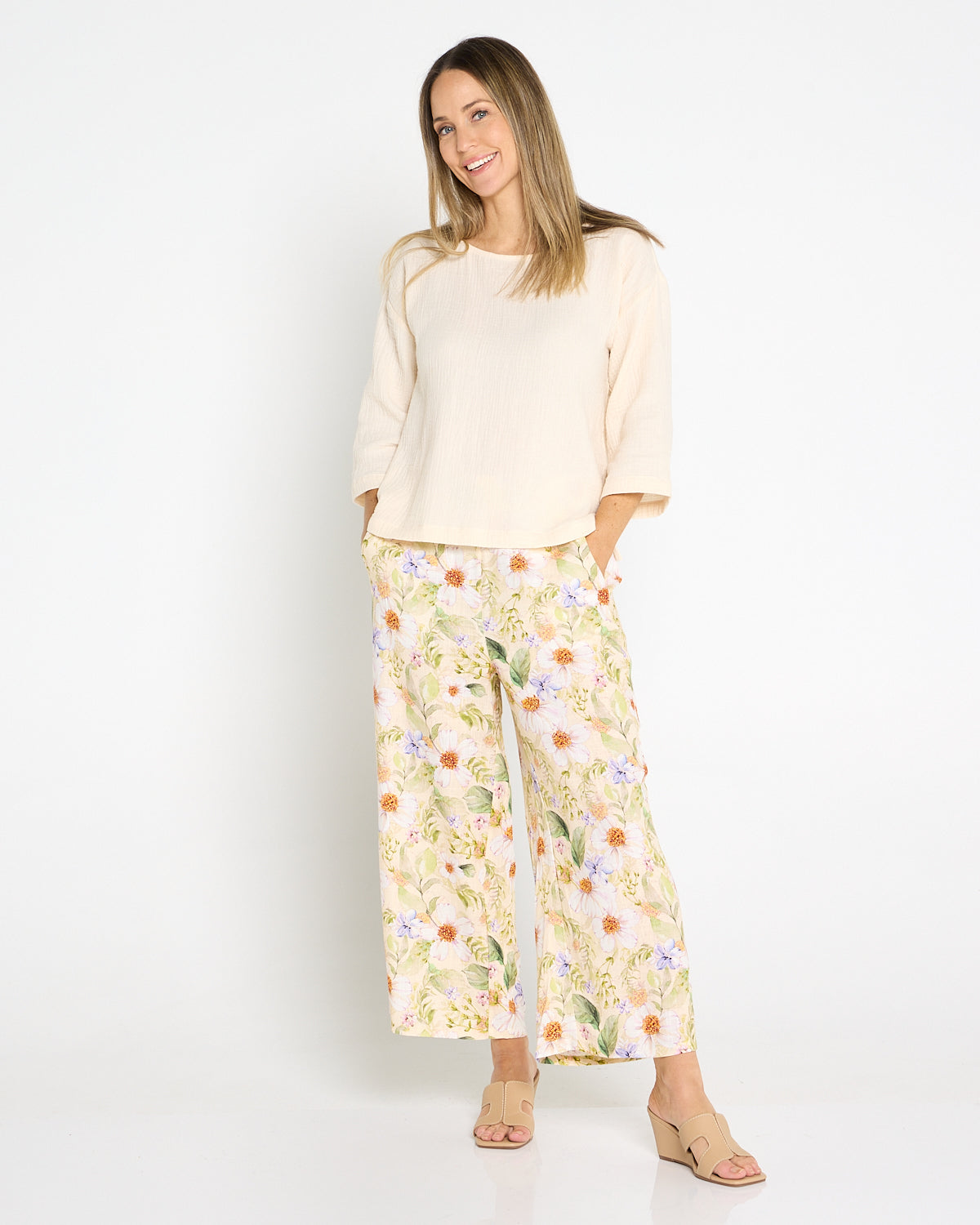 Brielle Linen Blend Pant - Floral