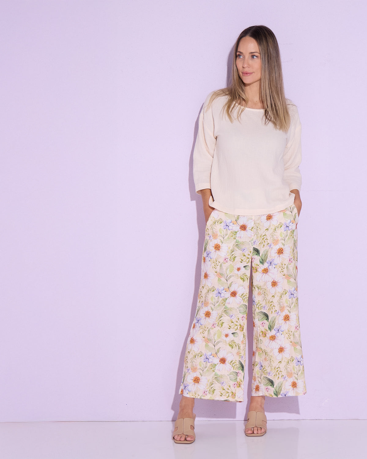 Brielle Linen Blend Pant - Floral