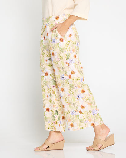 Brielle Linen Blend Pant - Floral