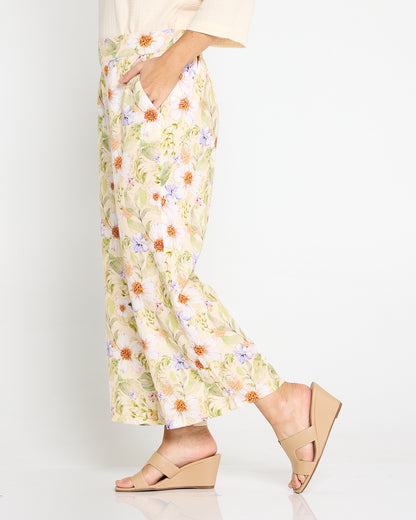 Brielle Linen Blend Pant - Floral