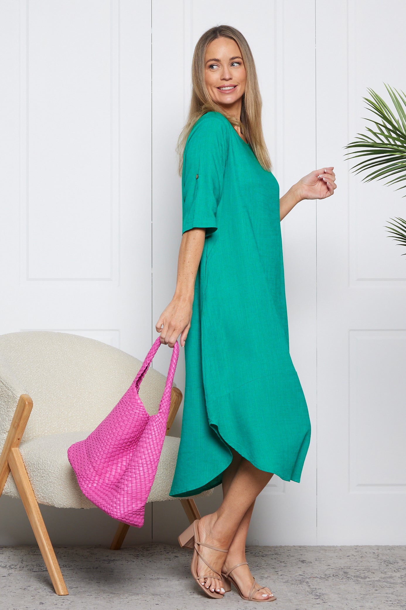 Liorra Linen Dress - Jade Green