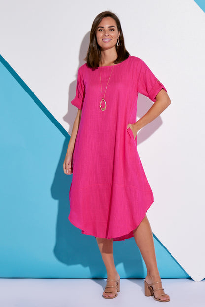 Liorra Linen Dress - Hot Pink