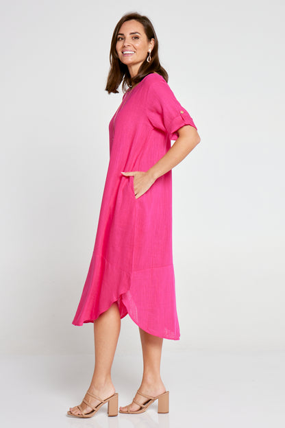 Liorra Linen Dress - Hot Pink
