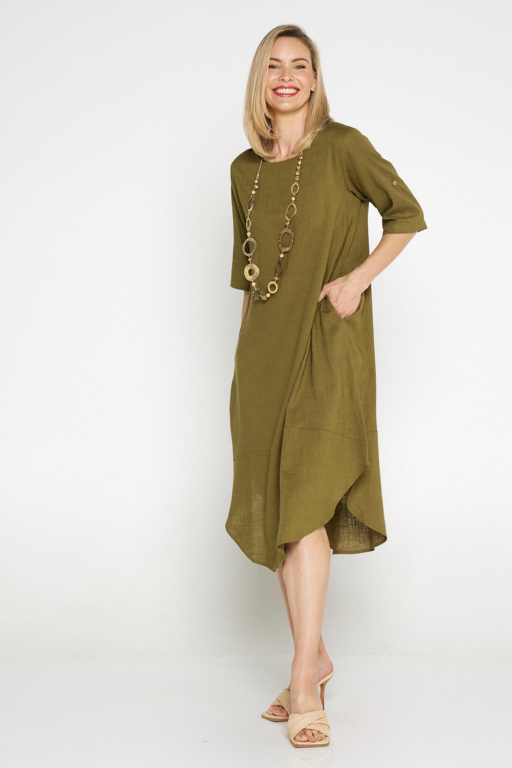 Liorra Linen Dress - Khaki  Mature Women's Dresses – TULIO Fashion