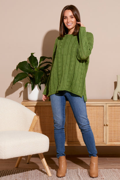 Lisa Cable Knit Jumper - Green