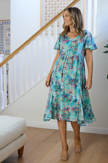 Brighton Dress - Aqua Raspberry Dapple