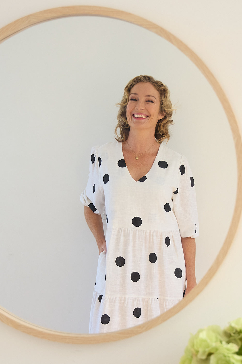 Eleanor Linen Dress - White/Black Spots