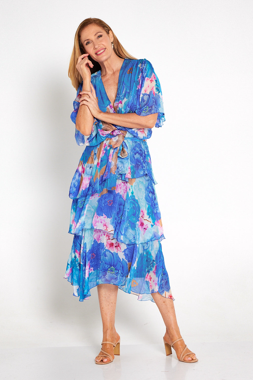 Loira Silk Dress Cobalt Blue Floral