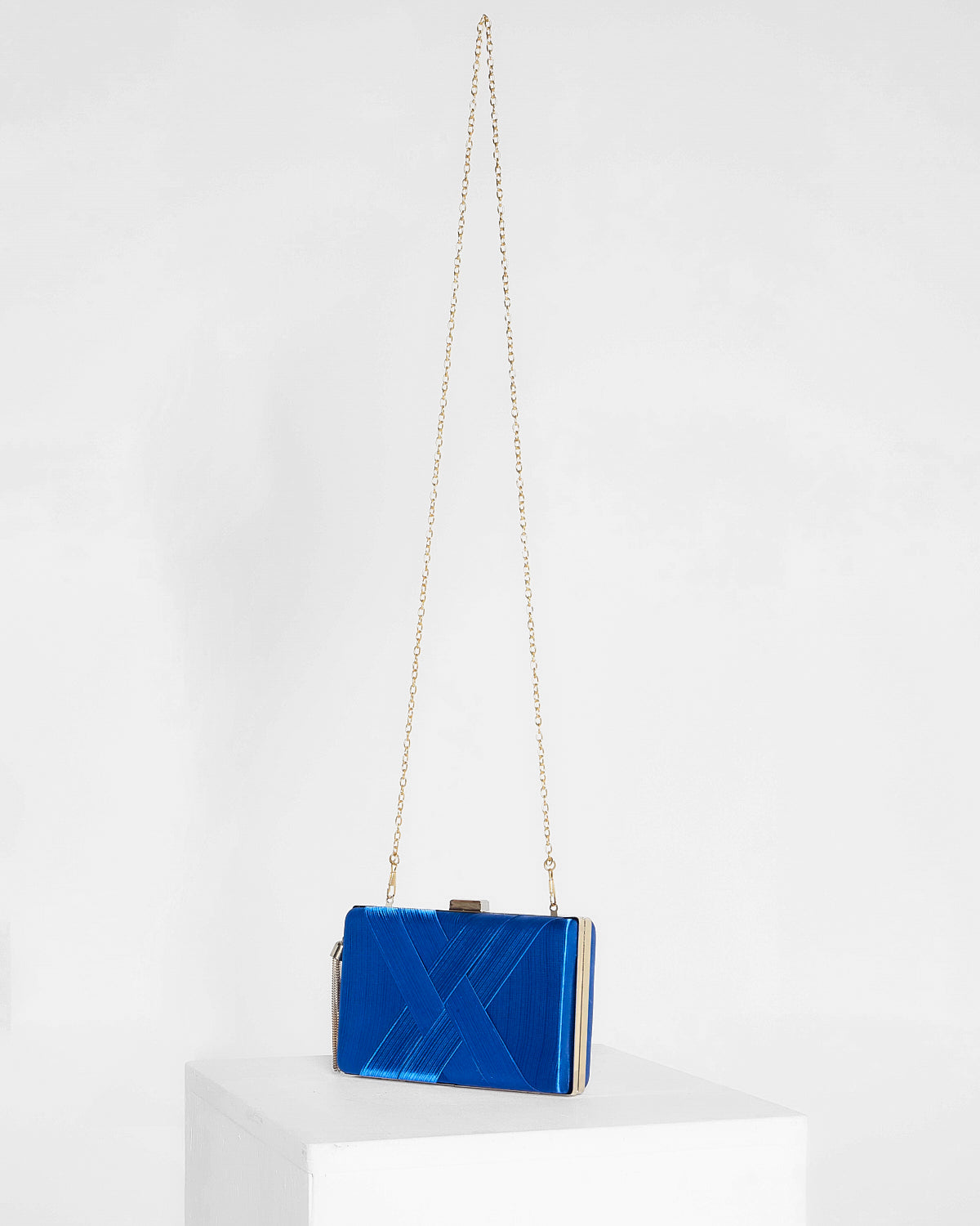 Loren Satin Rectangle Hardcase Clutch - Royal Blue