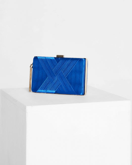 Loren Satin Rectangle Hardcase Clutch - Royal Blue