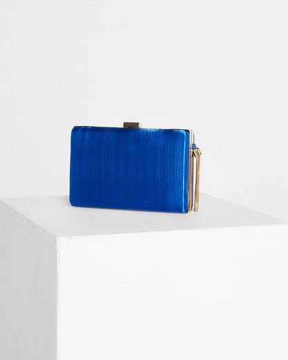Loren Satin Rectangle Hardcase Clutch - Royal Blue